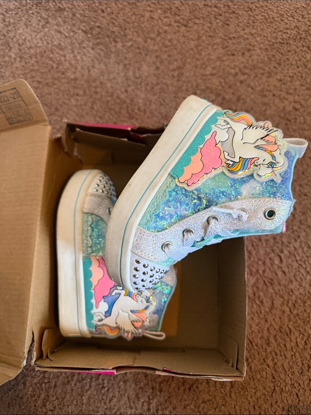 Kids Twinkle Toe Sparkle Unicorn High-Top Sneakers in Aqua